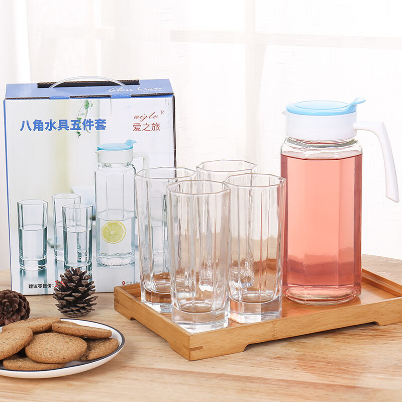 冷水壶八角水具五件套 玻璃杯凉水壶套装 精品八角壶五件套20套/箱