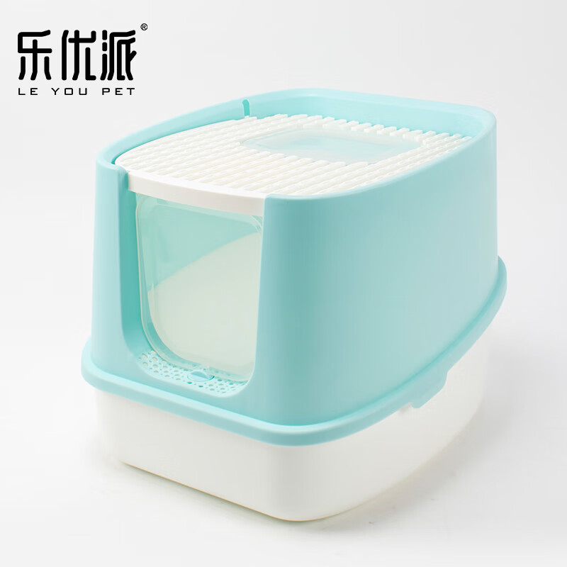 使用爆料乐优派双门掀盖式全封闭猫砂盆（蓝白）猫砂铲值不值这价格呢，说说两星期感受分享