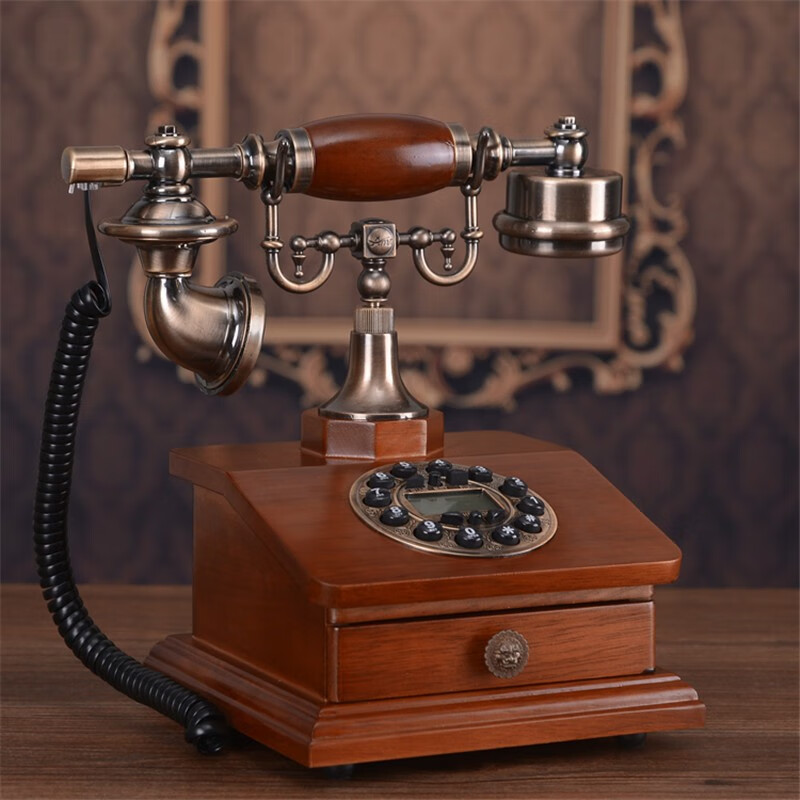 蒂雅菲（DIYAFEI）仿古电话机欧式实木电话复古电话时尚家用古董美式电话座机 普通版（木色）単铃插电话线