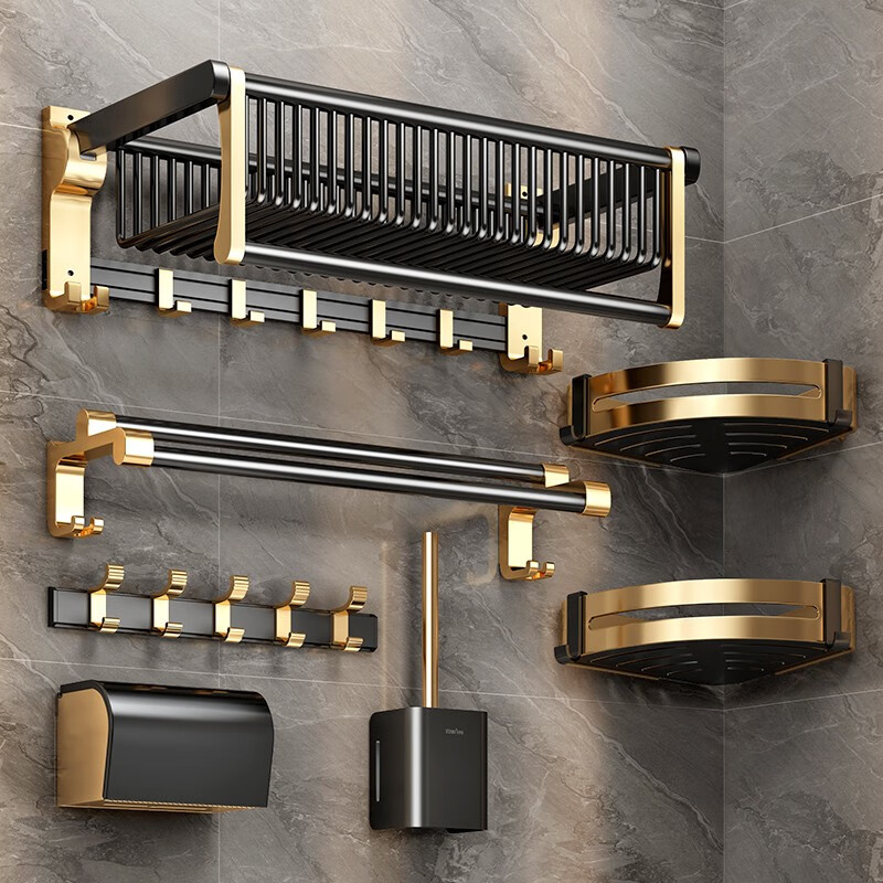 慕家（MOEGA） 慕家 毛巾架免打孔卫生间轻奢浴室置物架子壁挂浴巾洗手厨卫挂件 榜单推荐【主图款组合六件套】属于什么档次？