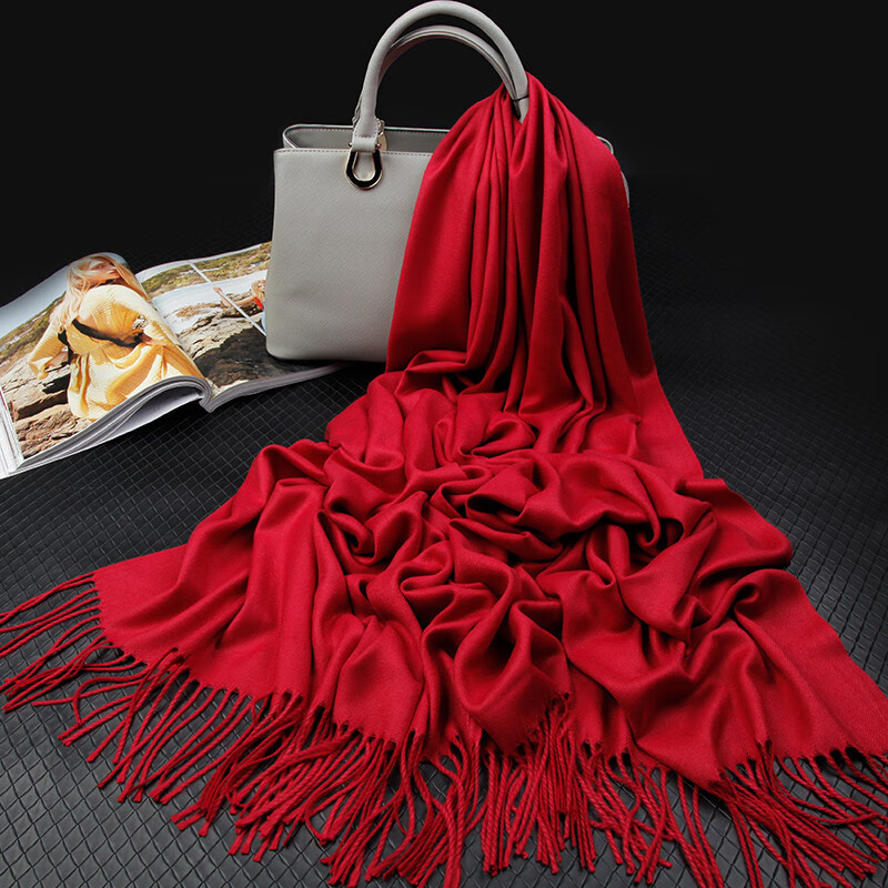 达芬奇密码 冬季百搭厚款保暖围巾女士披肩仿羊毛男士红品本命年订制LOGO 酒红