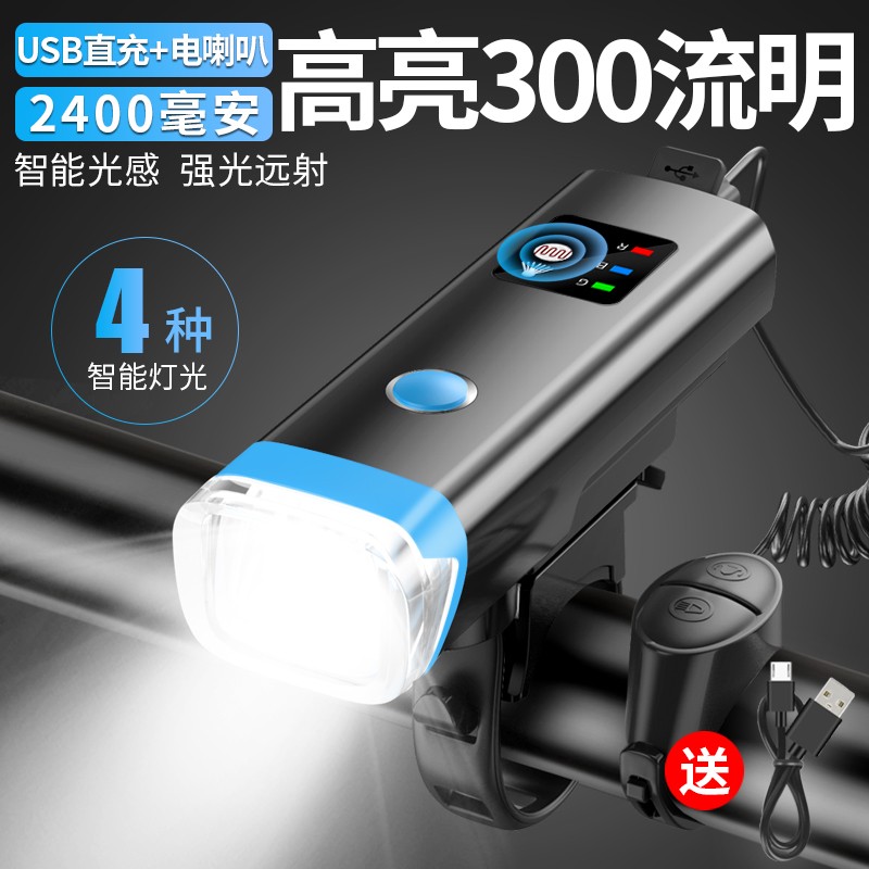 迅霆(XUNTING)自行车灯前灯充电强光手电筒骑行装备单车灯夜骑配件灯山地车车灯 升级充电款2400MA