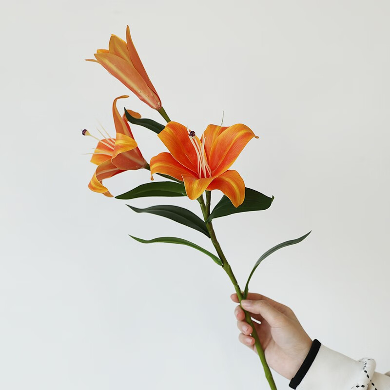 黛莉森 假花百合花仿真花手感单支3头高72cm可弯折单枝手感花束套装