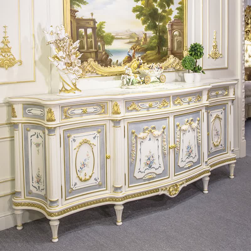 欧界金其利家具宫廷法式洛可可边柜储物柜欧式别墅餐厅餐边柜彩绘雕花