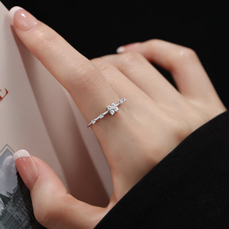 老银匠999纯银四叶草戒指女小众轻奢开口戒设计感食指戒 999银四叶草戒指 开口可调节