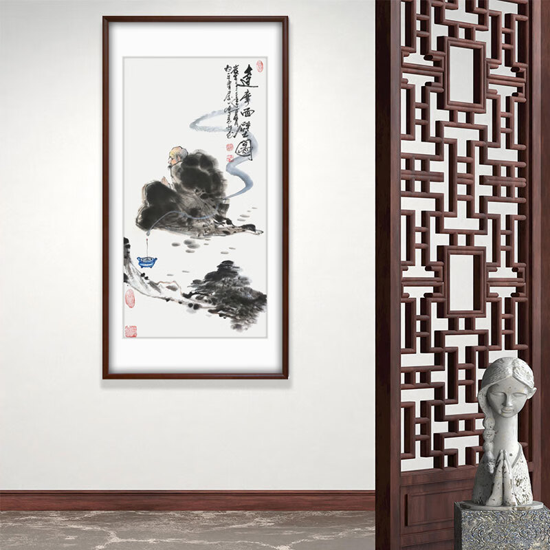 纯手绘真迹禅意茶室水墨画书房佛教人物国画挂画客厅佛堂装饰字画