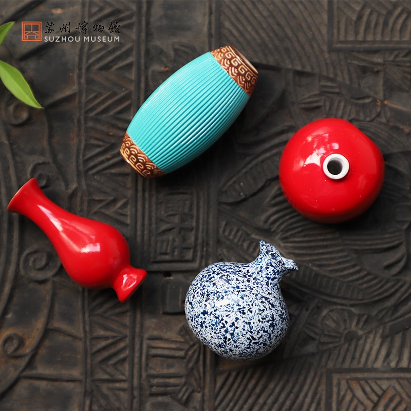 苏州博物馆陶冶之珍冷瓷冰箱贴器釉瓷器迷你小花器留言贴文创生日礼物送男生 立体多用冰箱贴套装