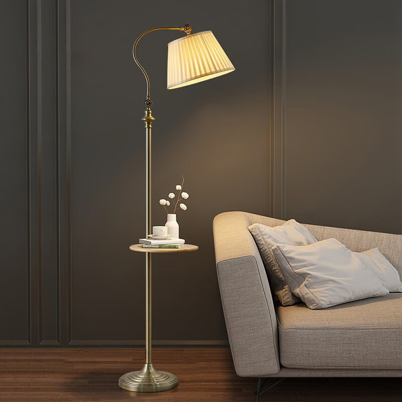 凡丁堡（FANDBO）落地灯客厅沙发旁边北欧轻奢卧室床头置物架立式地灯MWDS415FL 青铜带桌板+9W调光灯泡+摇控