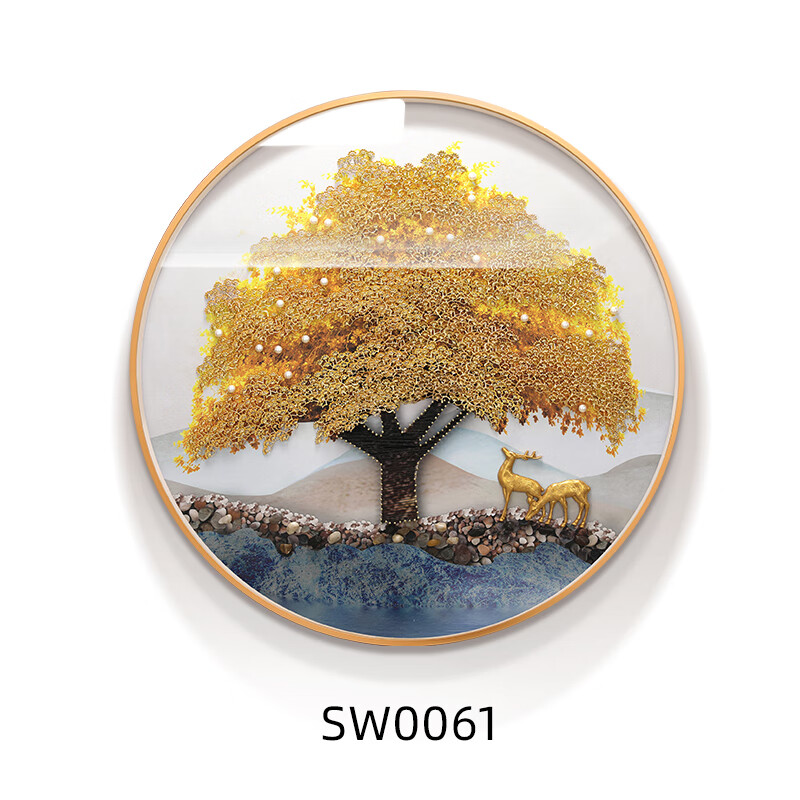 奴风圆形装饰画入户玄关走廊尽头轻奢立体画餐厅画厨房壁画饭厅挂画鹿