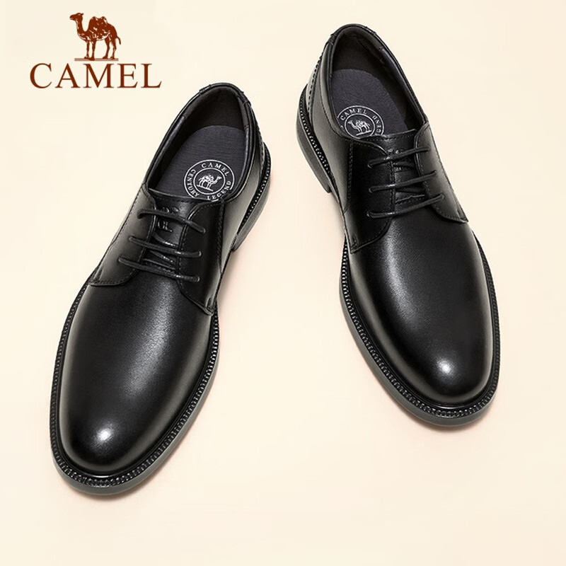 骆驼男鞋春季新款正装皮鞋男士真皮商务英伦内增高休闲正装皮鞋 GE12226983,棕色 41 (265mm)