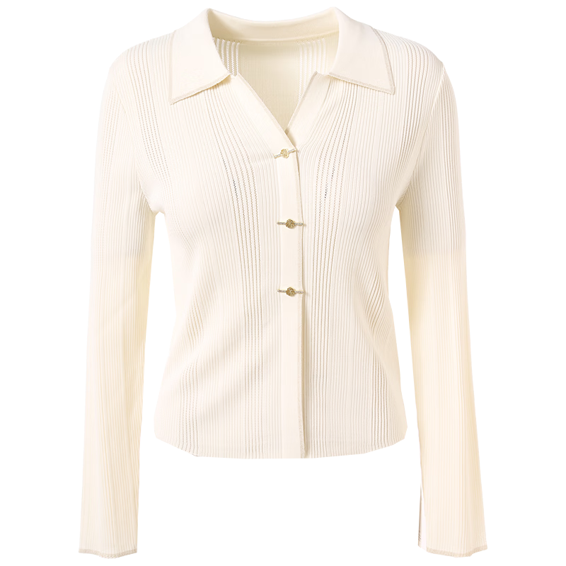 百图betu女装秋季新款毛针织衫亮丝领边镂空通勤针织衫女2408T08 白色 M