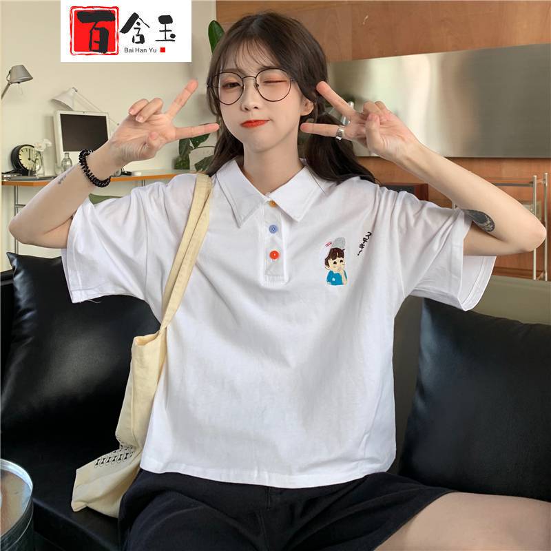生初中生女生短袖衣夏天原宿风夏季休闲少女中学生女孩可爱polo衫上衣