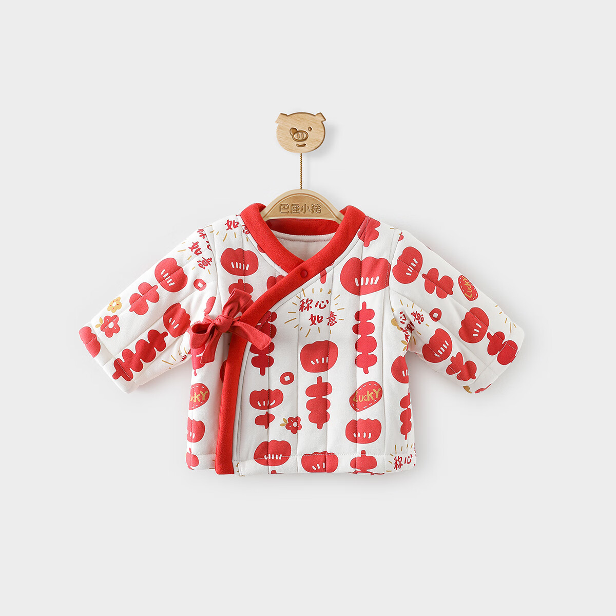 巴厘小猪男童外套秋冬女童保暖厚大衣宝宝喜庆衣服儿童开衫 象牙白 80