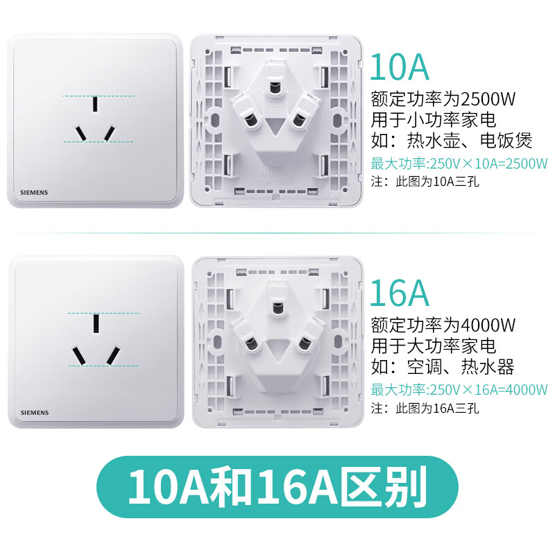 西门子(SIEMENS)开关插座 10A五孔电源插座 86型暗装插座面板 灵蕴辰曦白
