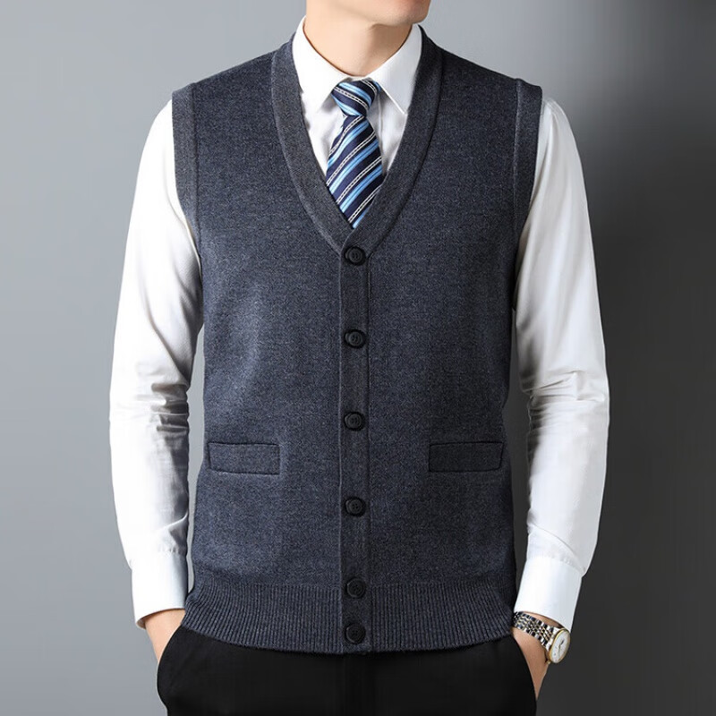 扬玦秋冬季中老年男士加厚针织衫马甲大码老年人毛背心爸爸装开衫坎肩