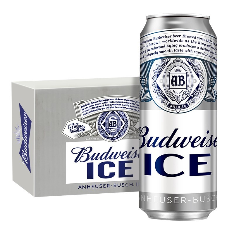 百威（Budweiser）冰啤酒 500ml*18听 整箱装
