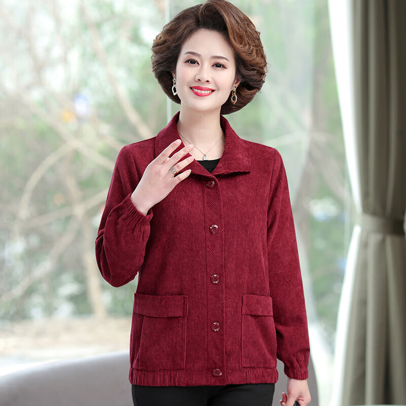 东品良衣春秋季中年女外套40-50岁春装小个子妈妈穿灯芯绒新款40岁50
