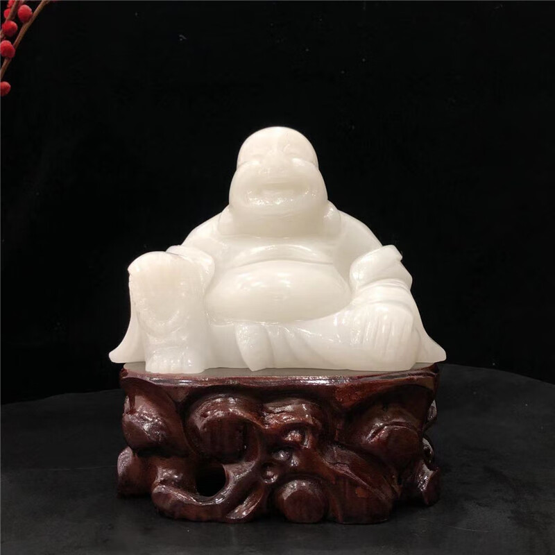 天然玉石佛公摆件家用祠堂店铺摆放客厅 白玉佛长12厘米