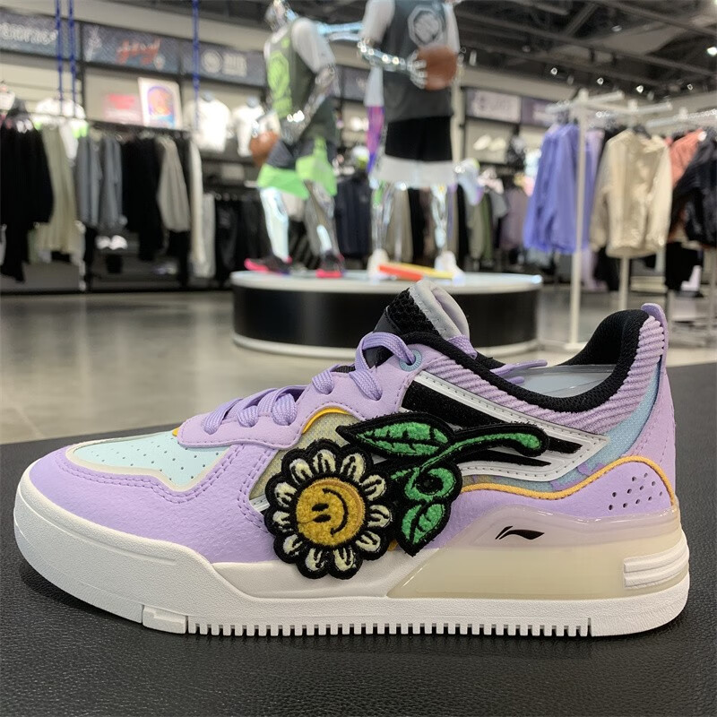 李宁板鞋女鞋2022夏季新款樱花系列惟吾pro透气运动休闲鞋 丁香紫-2