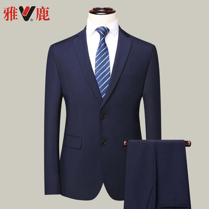雅鹿西服套装男士四季款商务修身西装套装上班职业正装晚会婚礼服男装