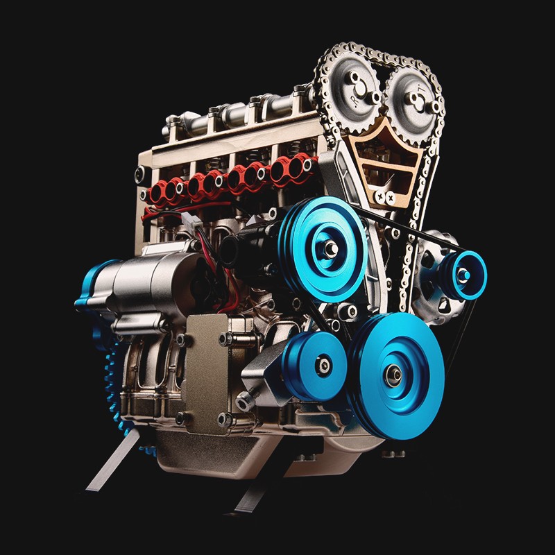 土星文化（TECHING）直列四缸汽车发动机可发动模型3D金属拼装拼插模型合金机械教具 四缸汽车发动机