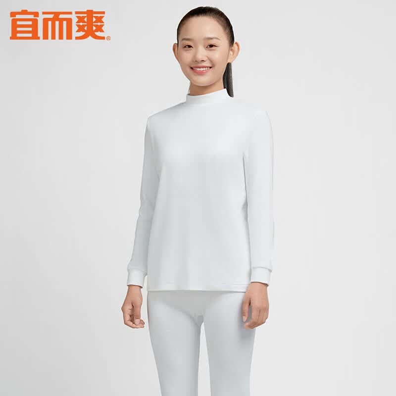 宜而爽保暖内衣男女新疆棉纯棉秋衣秋裤秋冬季棉毛衫裤全棉情侣套装 白色(半高领女款) M