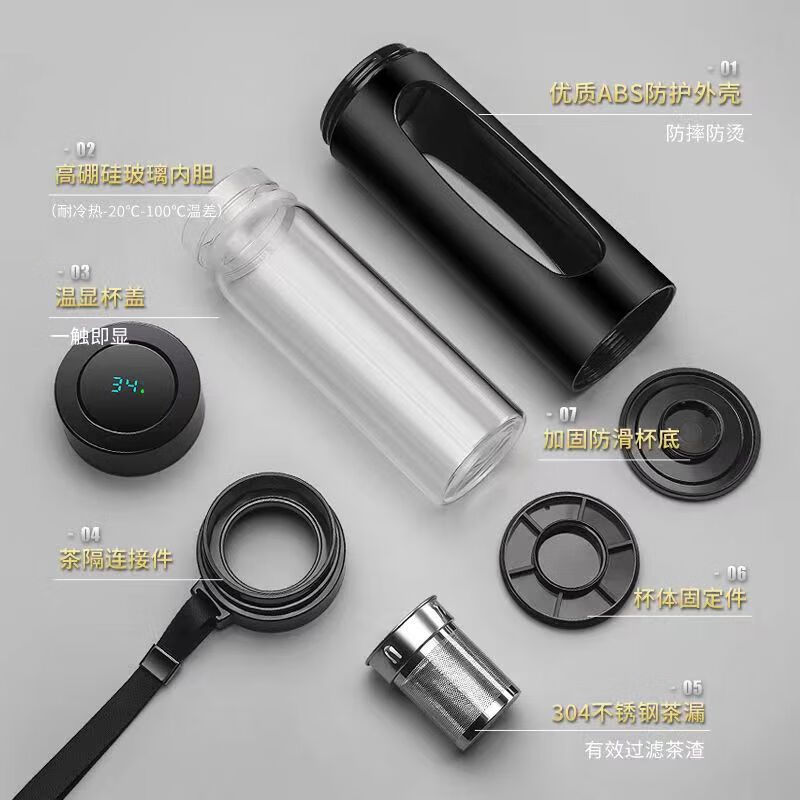 LYGIL德国品牌玻璃杯茶水分离泡茶杯男士防摔耐热双层杯子大容量喝水杯 l 温显款