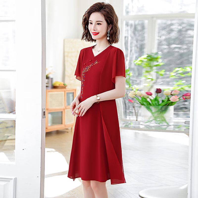 漫花格女装母节妈妈夏装洋气连衣裙中年女年轻40岁中老年春装新款气质