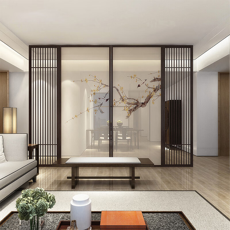 姚先森现代中式屏风玄关隔断别墅客厅办公艺术时尚遮挡装饰简约实木座