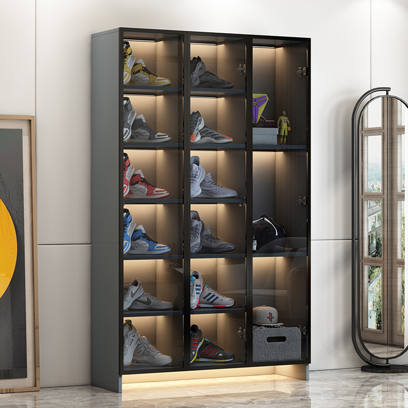 【现货闪发】透明玻璃鞋柜 客厅手办柜展示柜透明玻璃鞋柜收纳柜玩具