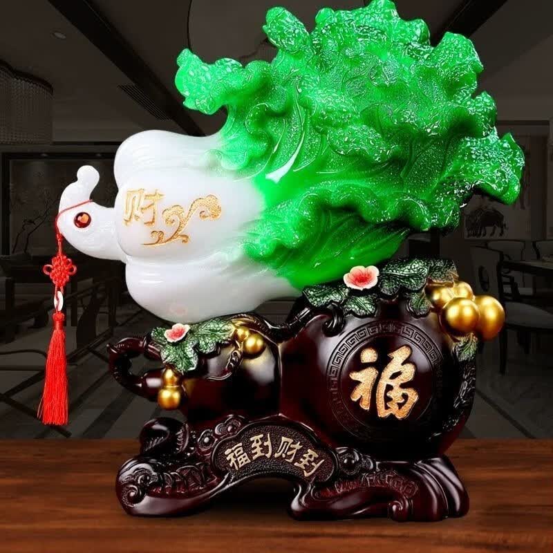 百财如意树脂工艺品玉白菜摆件 创意家居装饰商务礼品 冰玉色小发财树25*11*24cm
