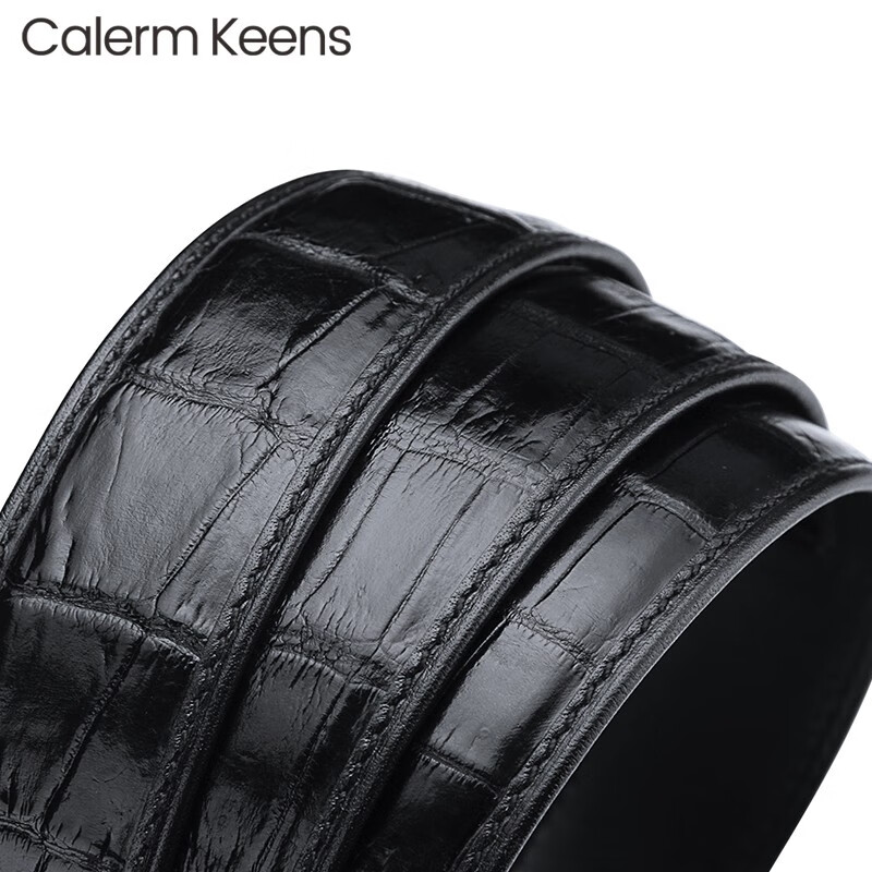 Calermkeens男士皮带男商务休闲真鳄鱼皮无孔情人节腰带国际十大品牌奢侈礼品 枪色-黑色鳄鱼皮【实木礼盒】 120cm 其他尺码联系客服