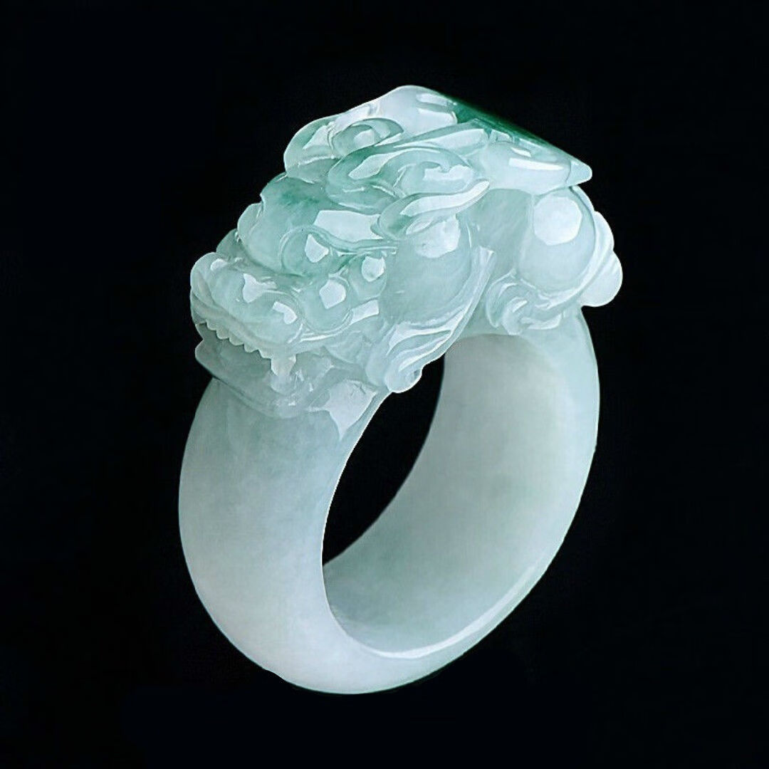 碧家缅甸翡翠玉貔貅戒指翡翠玉貔貅戒指男款冰底飘蓝花玉扳指 18号