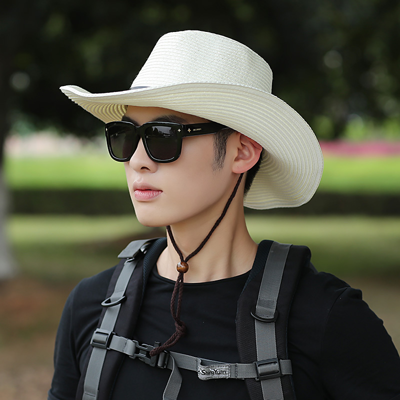 草帽男防晒工地户外夏天海边沙滩帽西部牛仔帽子男士旅行登山太阳帽