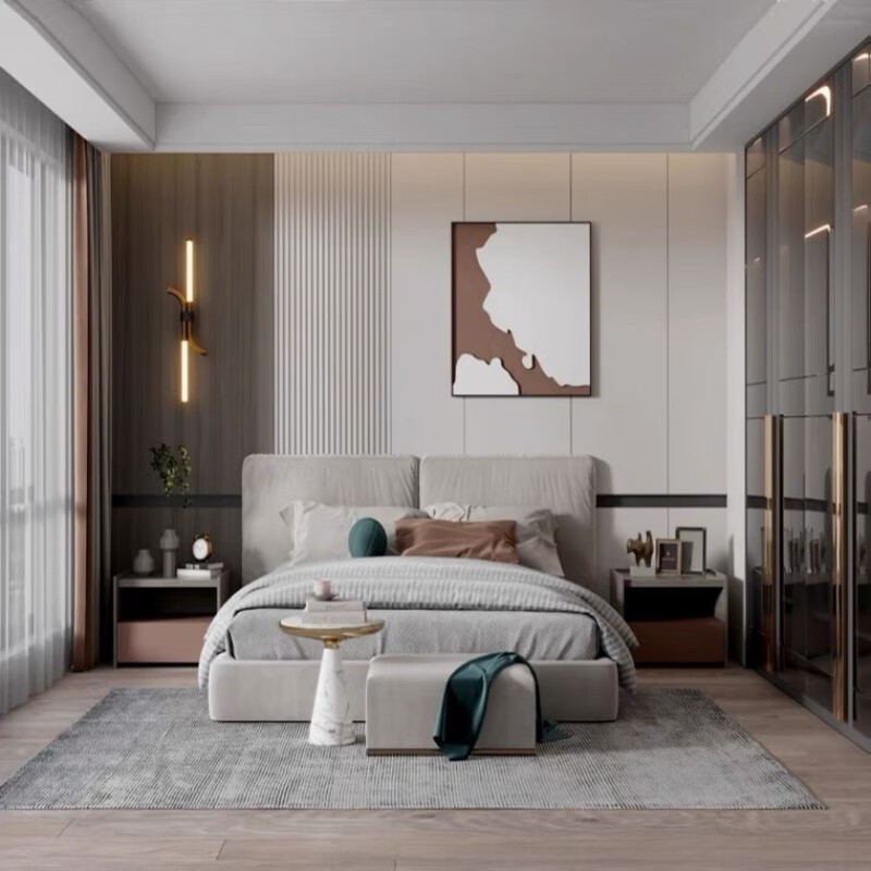 vieruodis床头背景墙护墙板 仿格栅线条简约轻奢卧室床头竹木纤维集成