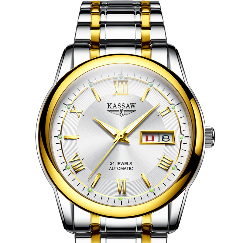 kassaw卡梭手表男士全自动机械表男表瑞士风格超薄钢带防水夜光男表