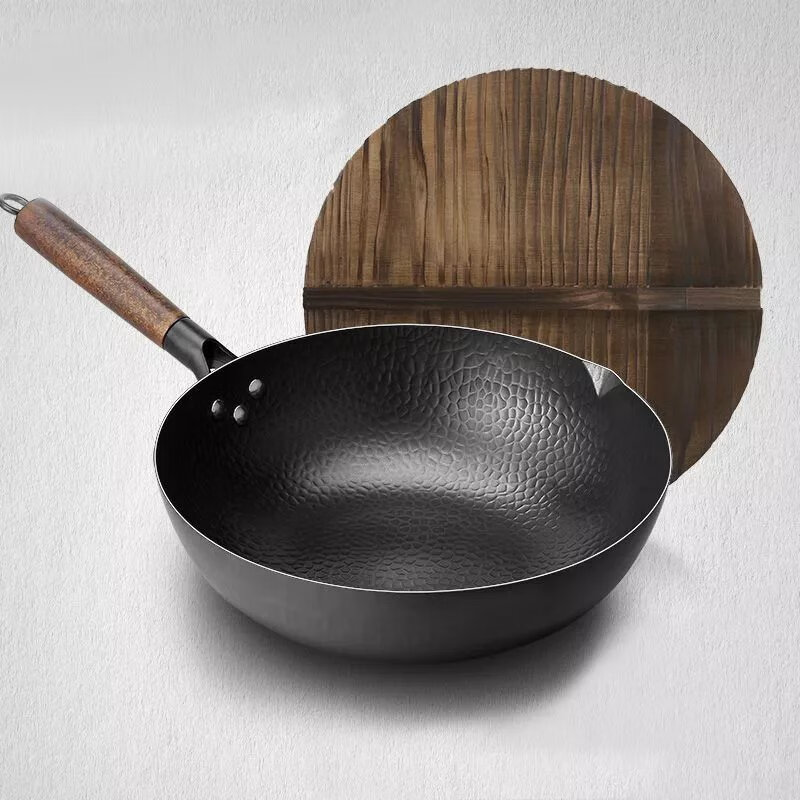 铁锅手工锻打老式铁锅不粘锅无涂层炒菜锅燃气电磁炉家用炒锅 30cm 平底无盖