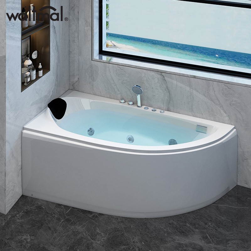 沃特玛（Waltmal） 小户型浴缸扇形亚克力迷你冲浪按摩浴缸家用成人浴池1.3-1.5m 右裙空缸+龙头五金+冲浪+恒温(持久保温) 约1.5m