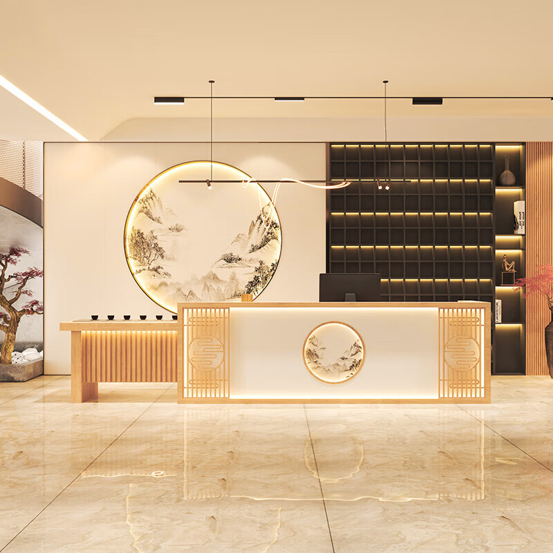 澳颜莱 家具店 新中式收银台吧台茶台酒店会所前台桌接待台养生馆民