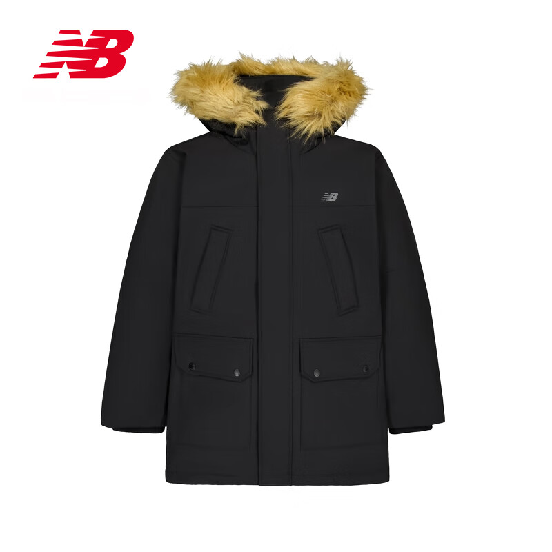 NEW BALANCE NB羽绒服男装2026冬季新款运动服保暖中长款连帽夹克外套 AMJ44300BK黑色 M