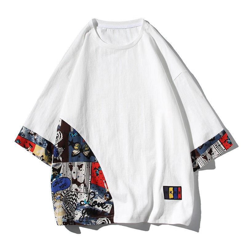 禾沁亚粗麻布衣服男中国风半袖t恤胖子大码宽松麻料体恤棉麻七分袖