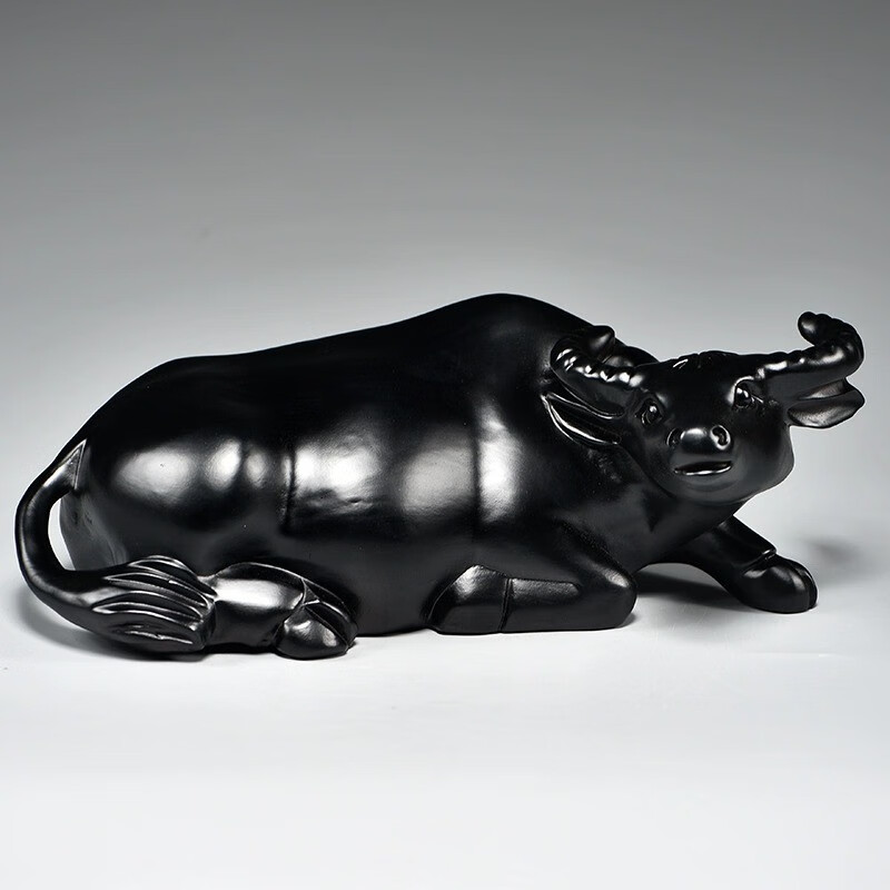 仙纵黑牛摆件实木雕刻十二生肖黑色卧牛水牛客厅电视柜补角装饰工艺品