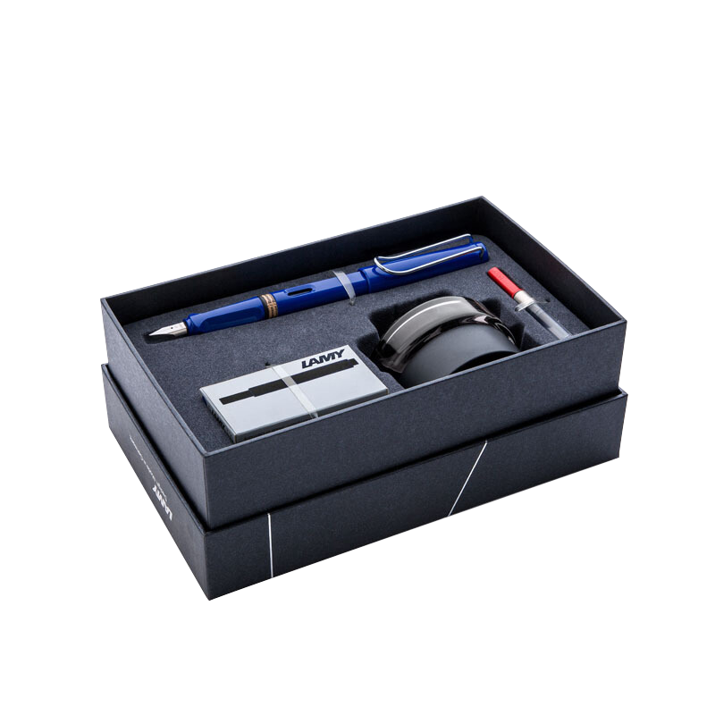 凌美(LAMY)钢笔礼盒 Safari狩猎系列F笔尖蓝色墨水笔+黑色墨水墨水芯礼品套装