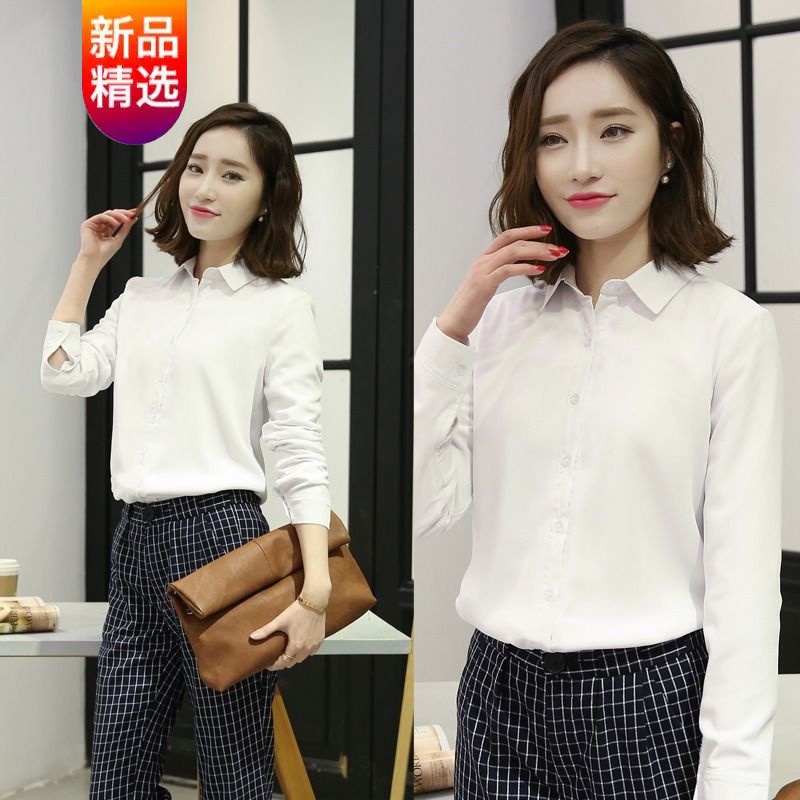 女】2021新款韩版新款职业正装工作服雪纺衬衫女长袖上衣宽松休闲衬衣