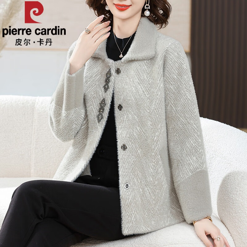 2024秋冬新款仿水貂绒外套时尚洋气毛呢上衣中年女士高贵呢子衣服 灰