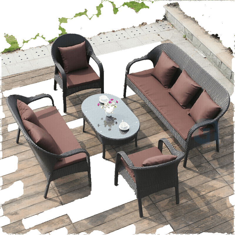 藤沙发户外藤椅庭院沙发室外休闲客厅三人沙发露天花园茶几组合藤编家具一桌4椅圆桌黑色送坐垫组合 1+1+2+3+茶几 棕色 送坐垫