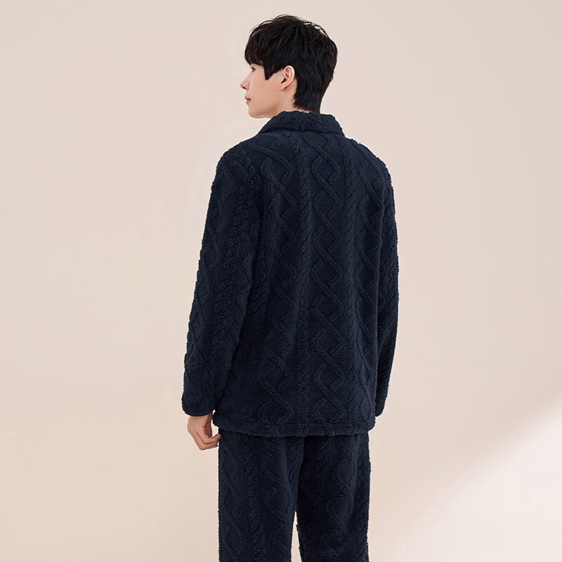 安之伴睡衣男长袖秋冬季可外穿舒适宽松版休闲青年男士家居服套装 黑兰 M