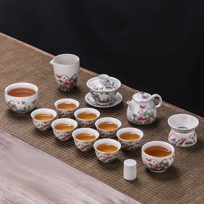 Sonwibumn高端草木灰功夫茶具套装茶壶家用办公国潮茶杯整套陶瓷茶具礼盒 A款【草木灰虞美人16件套】【礼怎么样,好用不?