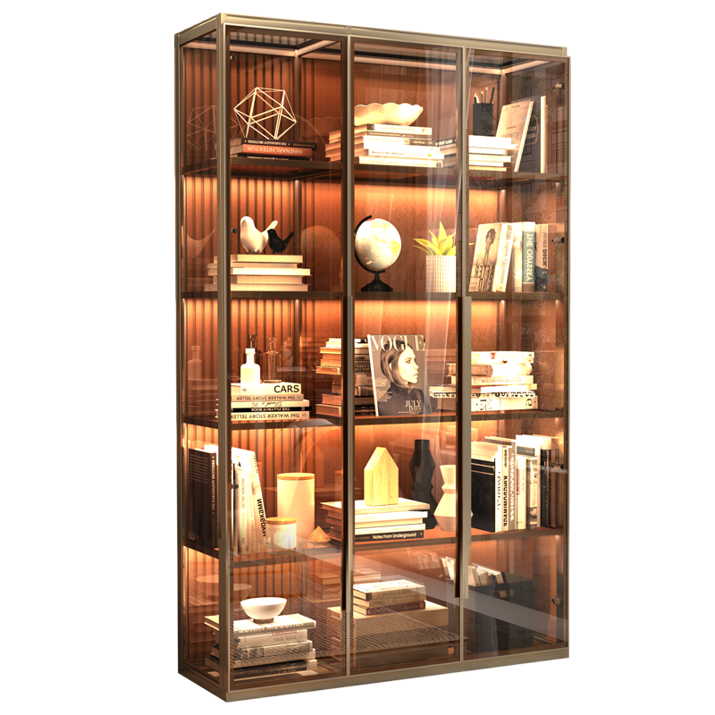 慕澜(MULAN)书柜带玻璃门书架柜靠墙客厅办公室书架自由组合书架高档轻奢书柜 F03书柜