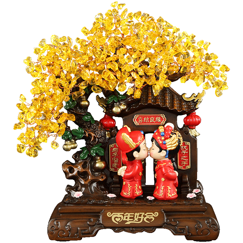 吉善緣 百年好合創(chuàng)意結(jié)婚禮物擺件 婚慶娃娃送朋友閨蜜新婚禮品搖錢樹 百年好合粉色【禮盒裝 可刻字】